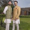 Shoaib Ismail – Mustard Gold Embroidered Sherwani - Image 4